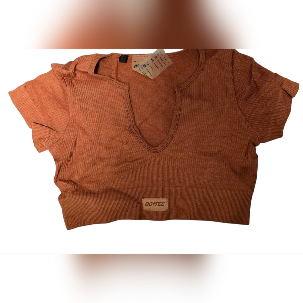 Brown Ribbed Crop Top